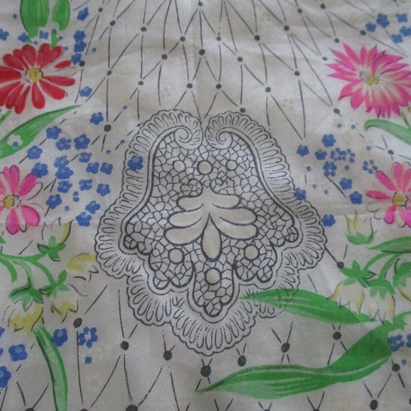 1940s black trim silk floral scarf - Picture 4 of 7